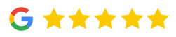 Google logo with five gold stars indicating excellent customer rating for Memphis dentures service.